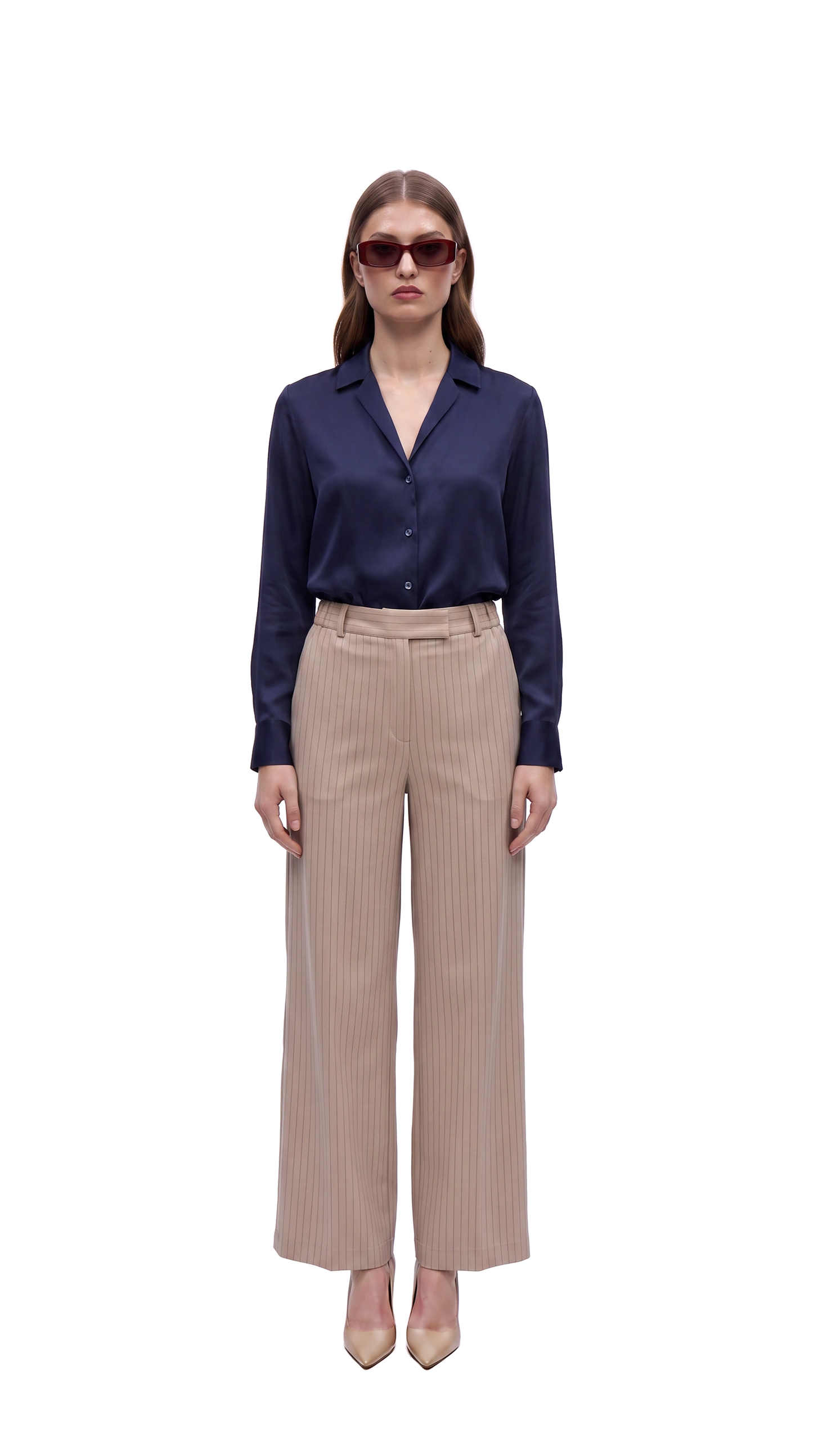 BIEGE STRIPPED TROUSERS WIDE LEG (